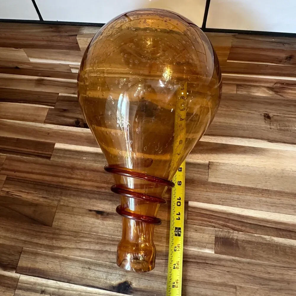 MCM Amber Thick Glass Bulbous Bottle Jug Vase Hand Blown Statement Centerpiece